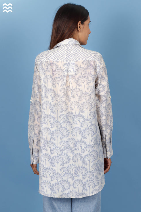 Cotton Silk Boyfriend Shirt In Block Print