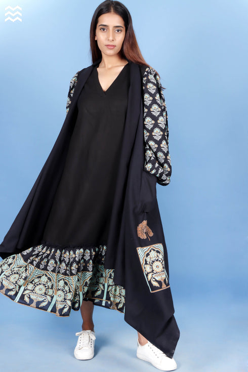 Khaadi Cotton Percy Overlay Jacket In Black