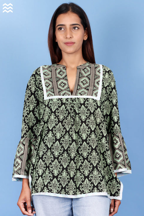 Rayon Pushkar Top In Block Print