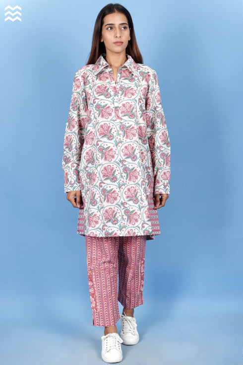 Cambric Cotton Boyfriend Shirt In Block Print