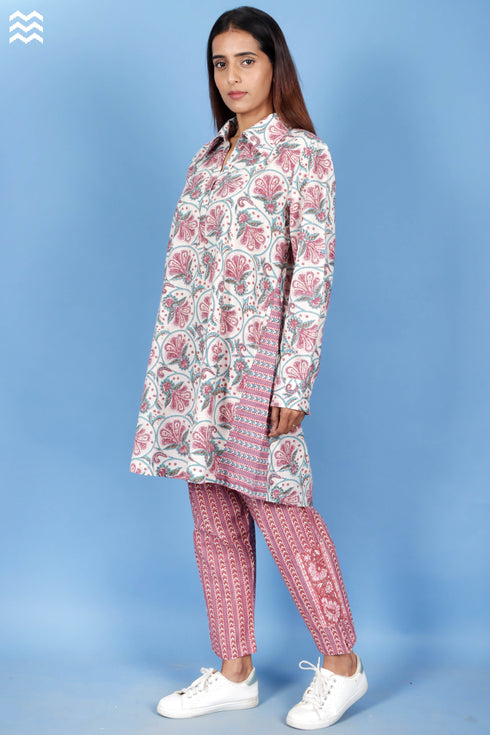 Cambric Cotton Boyfriend Shirt In Block Print
