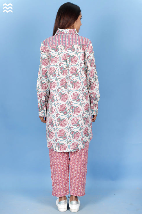 Cambric Cotton Boyfriend Shirt In Block Print