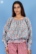 Cotton Silk Balloon Tommy Top In Floral Block Print