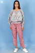 Cotton Silk Balloon Tommy Top In Floral Block Print