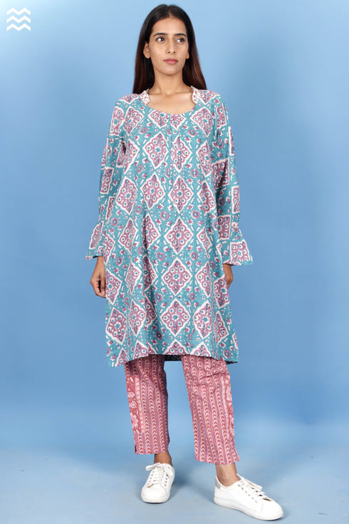 Rayon Shift Dress In Block Print