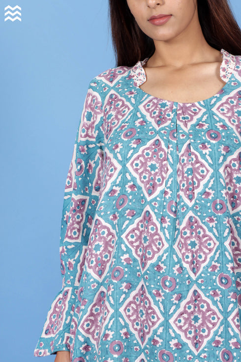 Rayon Shift Dress In Block Print
