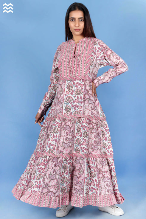 Crepe Cotton Katori Dress In Graphic Block Print
