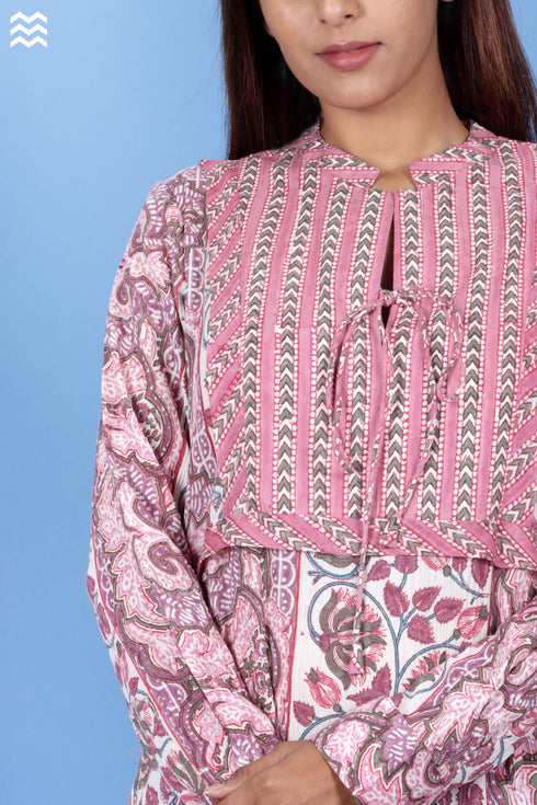 Crepe Cotton Katori Dress In Graphic Block Print