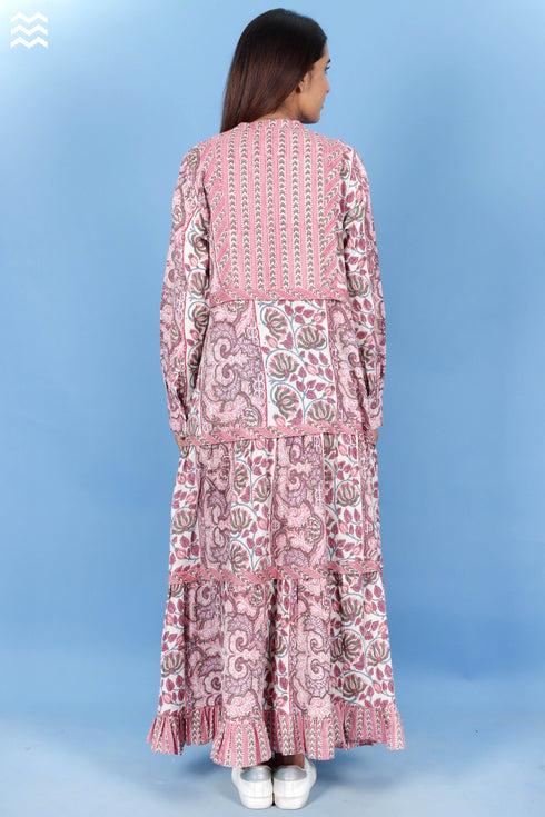 Crepe Cotton Katori Dress In Graphic Block Print