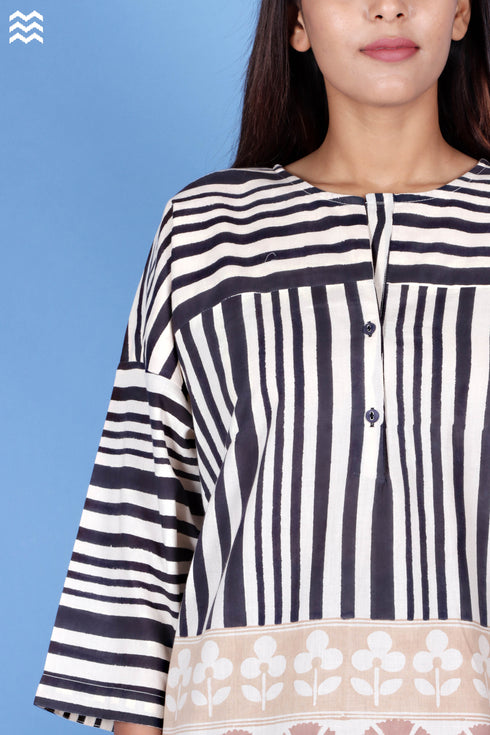 Cambric Cotton Noble Top In Block Print