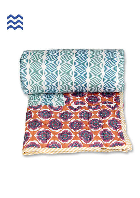 Mul Mul Cotton Quilt In Graphic Block Print