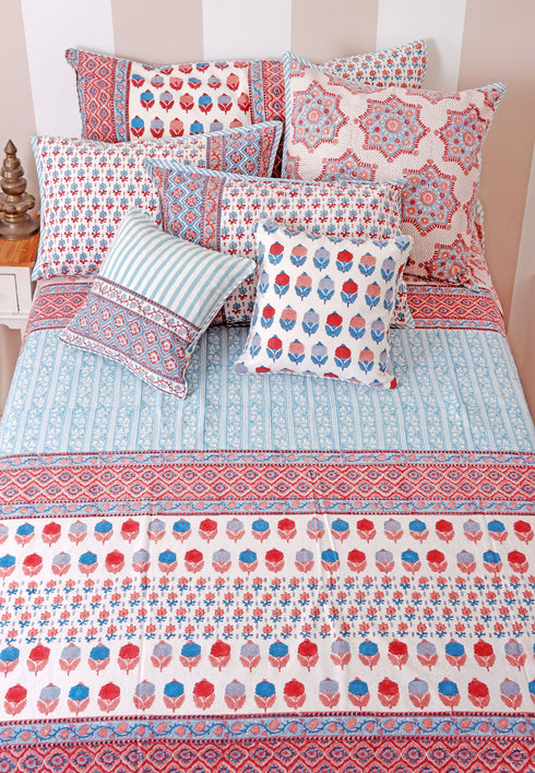 20s Cotton KING SIZE Bed Cover In Floral Block Print