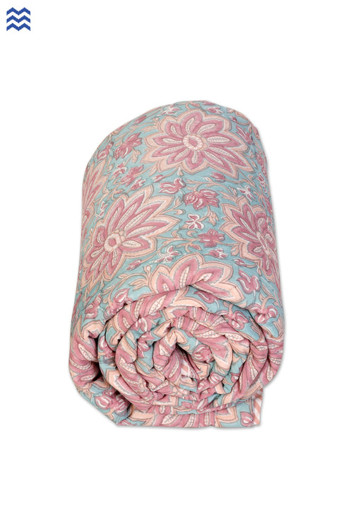 Mulmul Cotton Quilt in Floral Block Print