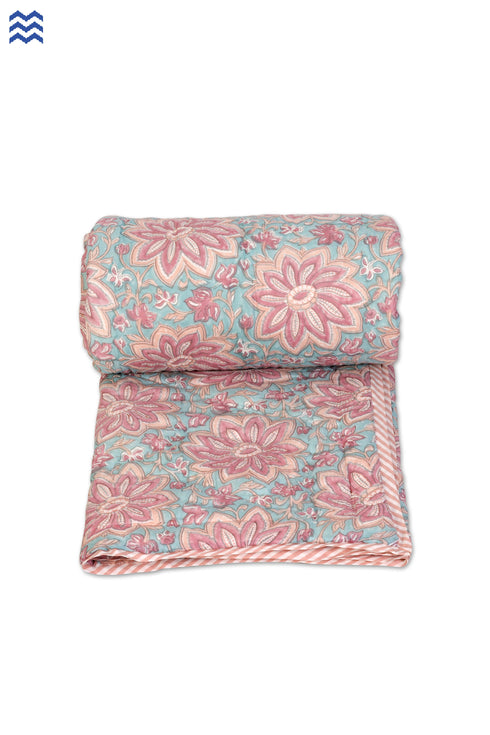 Mulmul Cotton Quilt in Floral Block Print