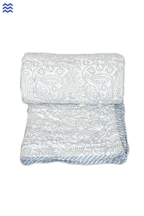 Mulmul Cotton Quilt In Graphic Block Print