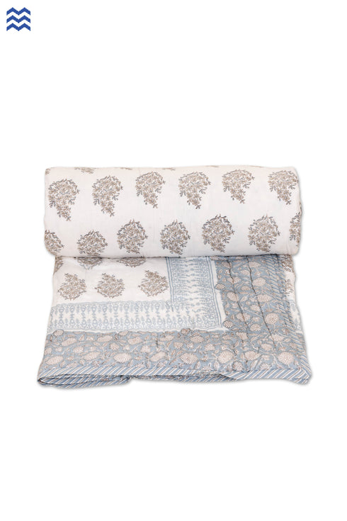 Mulmul Cotton Quilt in Floral Block Print