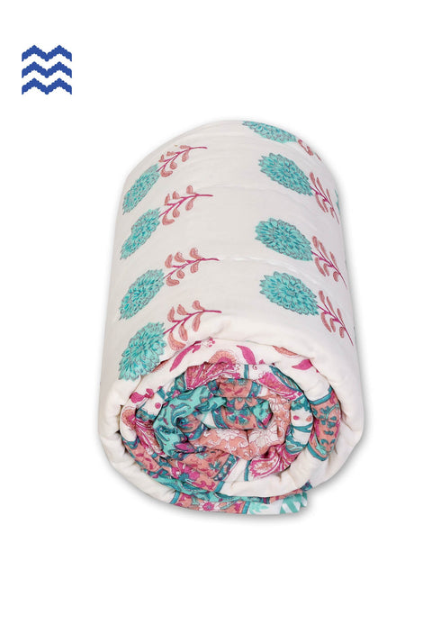 Mulmul Cotton Quilt in Floral Block Print
