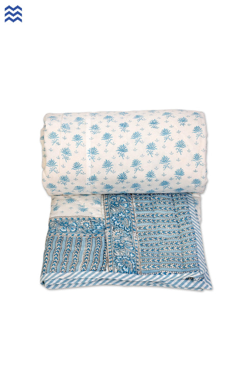 Mulmul Cotton Quilt in Floral Block Print