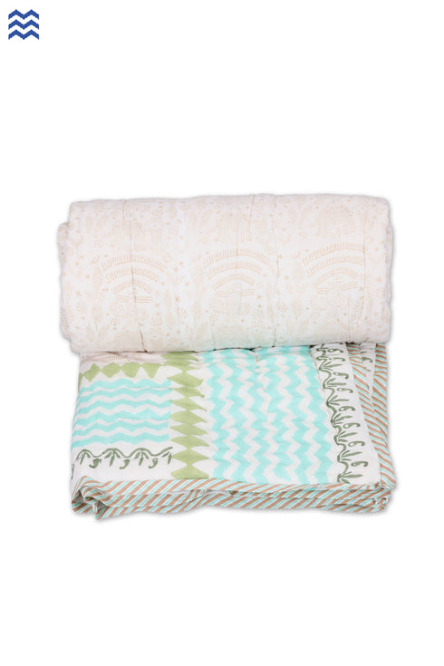 Mulmul Cotton Quilt In Graphic Block Print