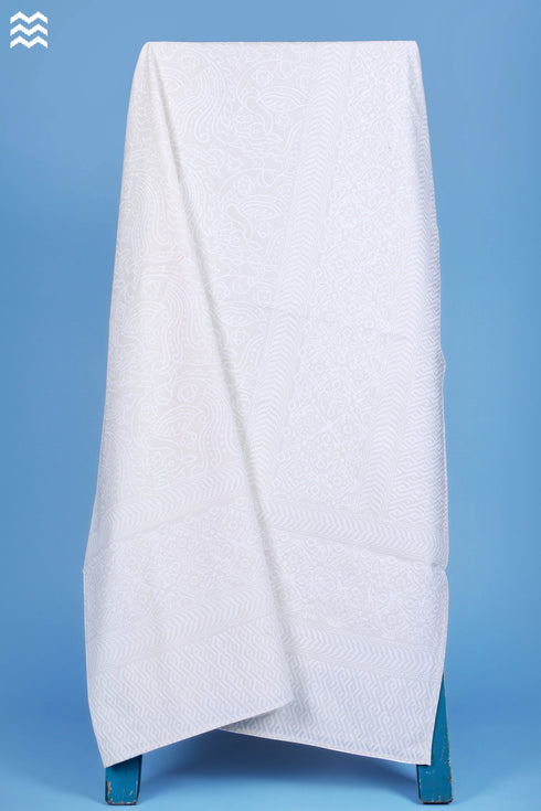 20s Cotton KING SIZE Bed Cover In Ivory White Block Print