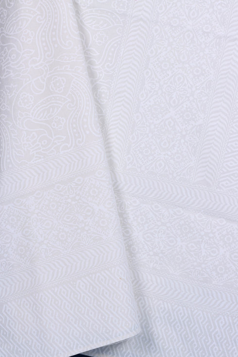 20s Cotton KING SIZE Bed Cover In Ivory White Block Print