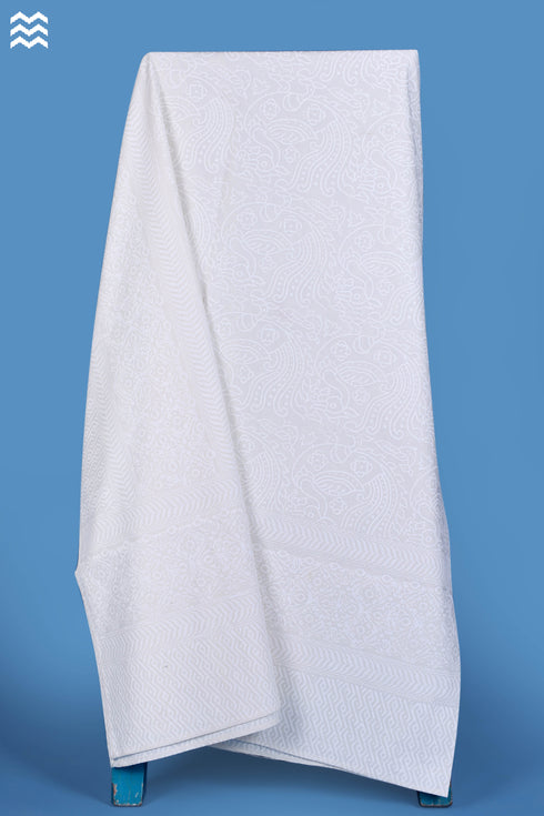 20s Cotton KING SIZE Bed Cover In Ivory White Block Print