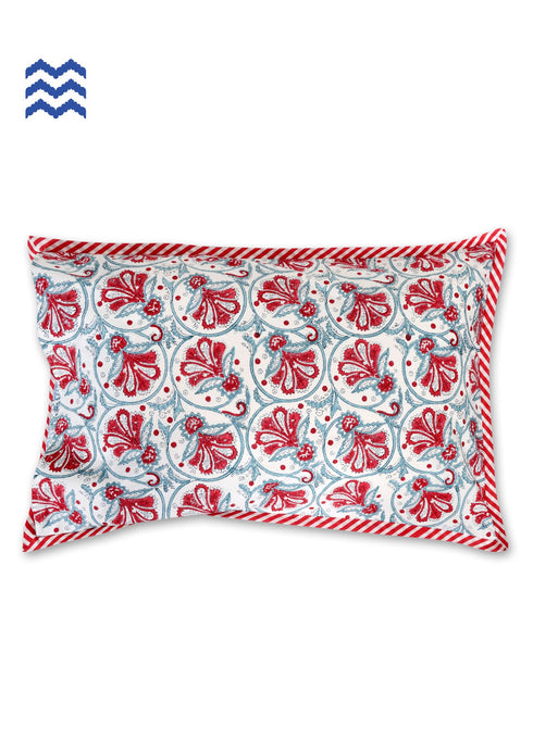 40s Cotton Pillow Cover in Floral Block Print