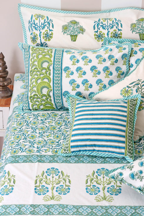 40s Cotton Pillow Cover In Floral Block Print