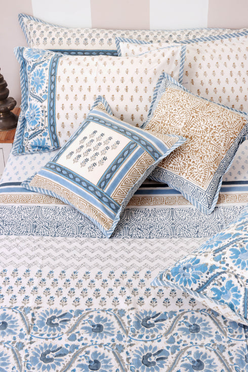 40s Cotton Pillow Cover In Assorted Block Print