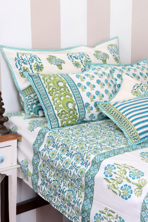 20s Cotton Cushion Cover in Floral Block Print