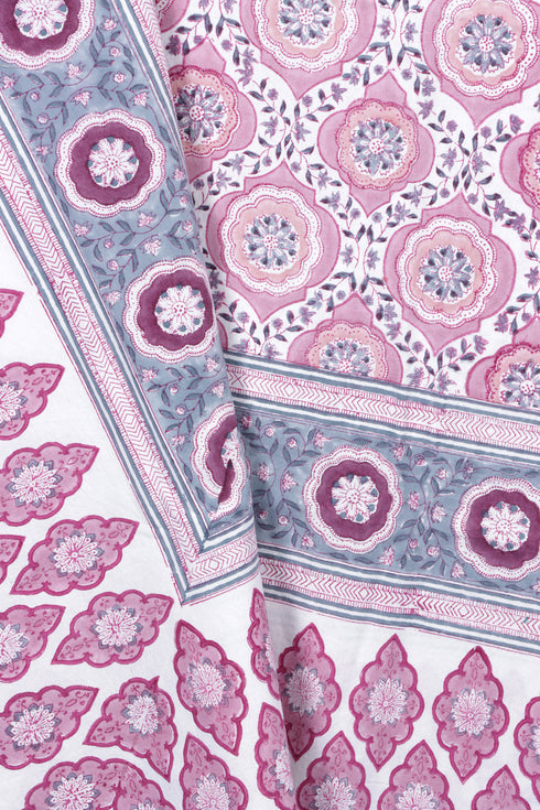 20s Cotton Bed Cover in Floral Block Print