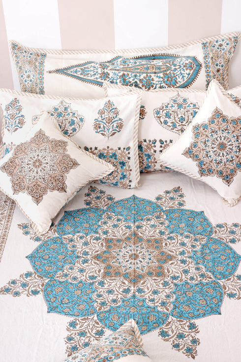 20s Cotton KING SIZE Bed Cover In Graphic Block Print