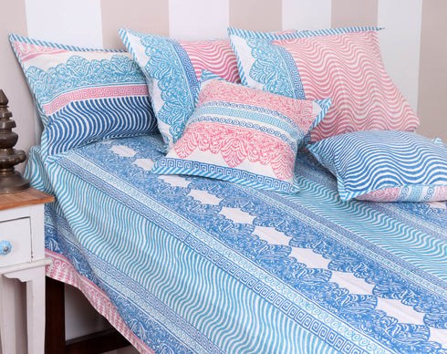 20s Cotton KING SIZE Bed Cover In Graphic Block Print