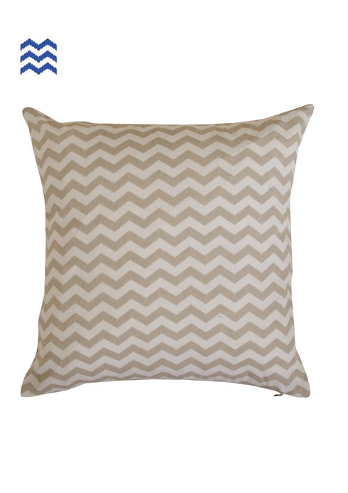 Beige and Blue Floral Block Printed Cushion Cover in White