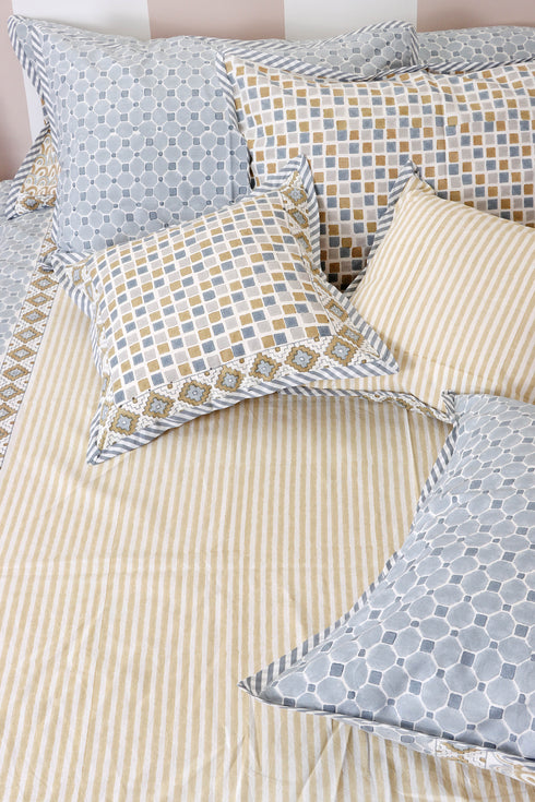 20s Cotton Lumbar Cushion Cover In Geometric BlockPrint