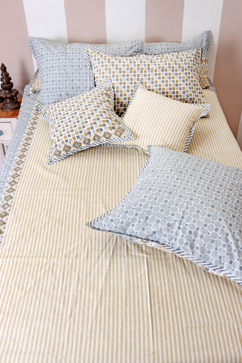 20s Cotton Lumbar Cushion Cover In Geometric BlockPrint