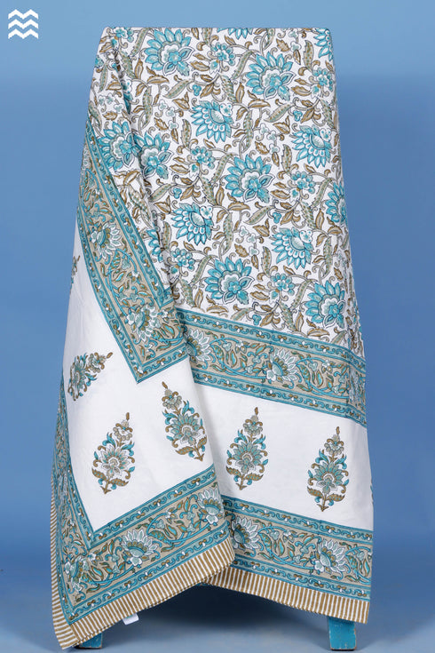 20s Cotton Bed Cover in Floral Block Print