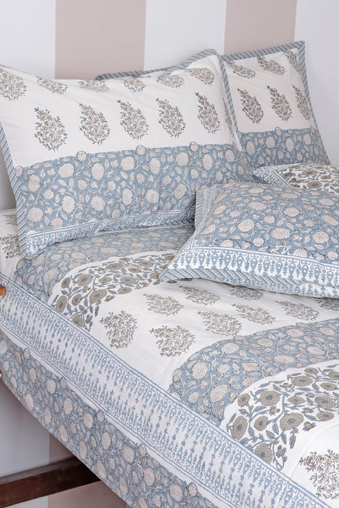 40s Cotton Pillow Cover in Floral Block Print