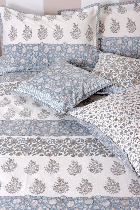 40s Cotton Pillow Cover in Floral Block Print