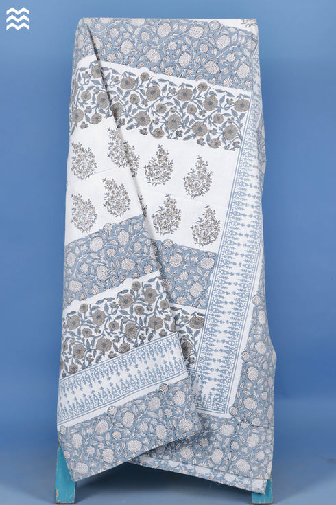 20s Cotton KING SIZE Bed Cover In Floral Block Print