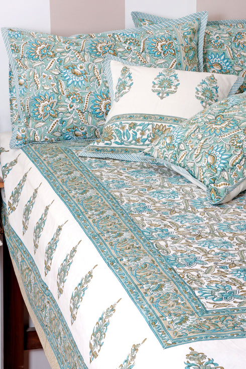 40s Cotton Pillow Cover in Floral Block Print