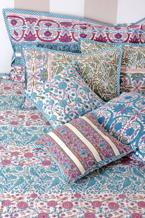 40s Cotton Pillow Cover In Assorted Block Print
