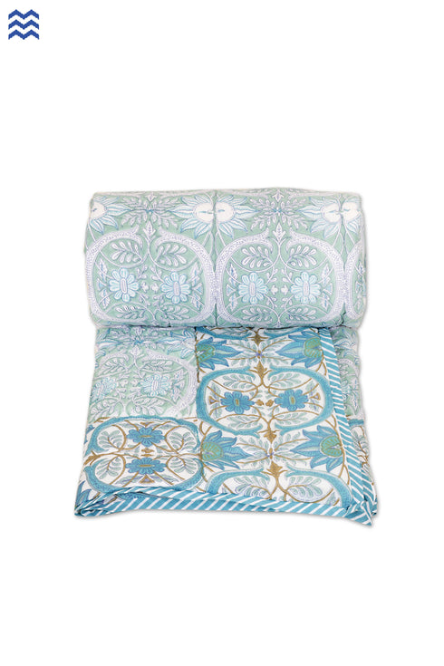 Mulmul Cotton Quilt In Assorted Block Print