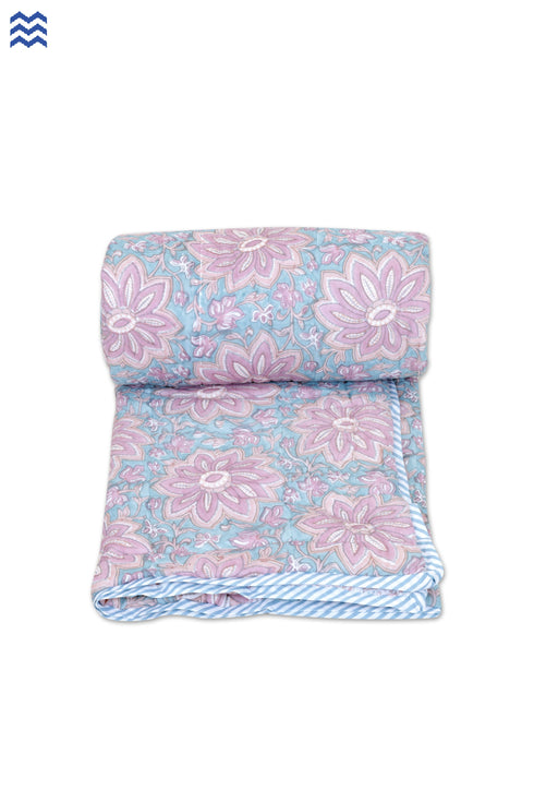 Mulmul Cotton Quilt in Floral Block Print