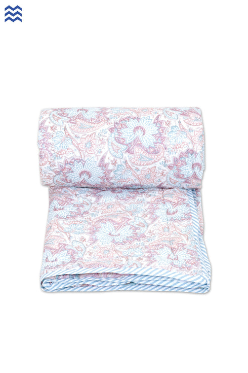 Mulmul Cotton Quilt in Floral Block Print