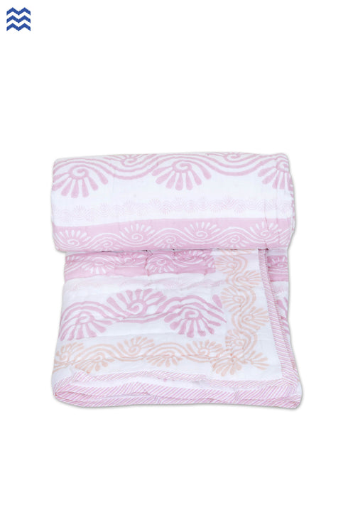 Mulmul Cotton Quilt In Graphic Block Print