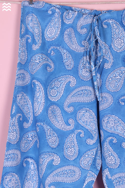 Cambric Cotton Long Pajama Set In Floral Block Print