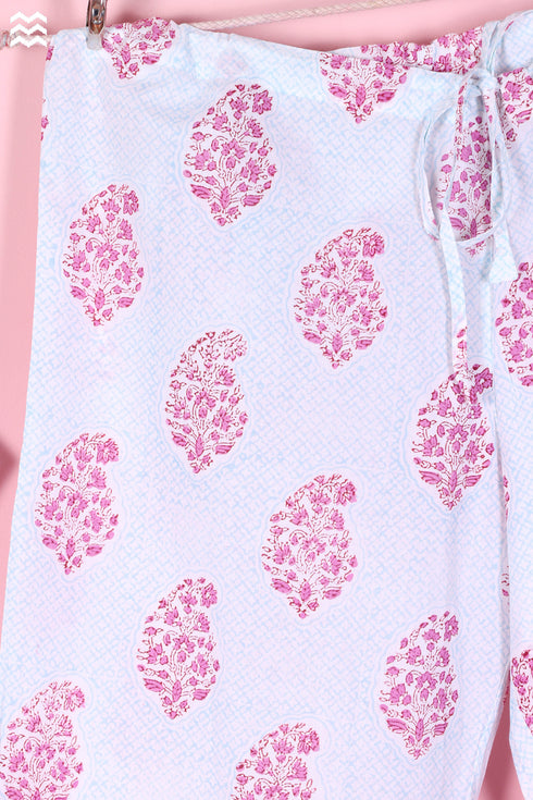 Cambric Cotton Wader Pajama Set In Paisley Block Print