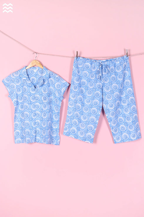 Cambric Cotton Wader Pajama Set In Graphic Block Print