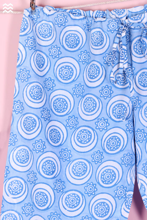 Cambric Cotton Wader Pajama Set In Graphic Block Print